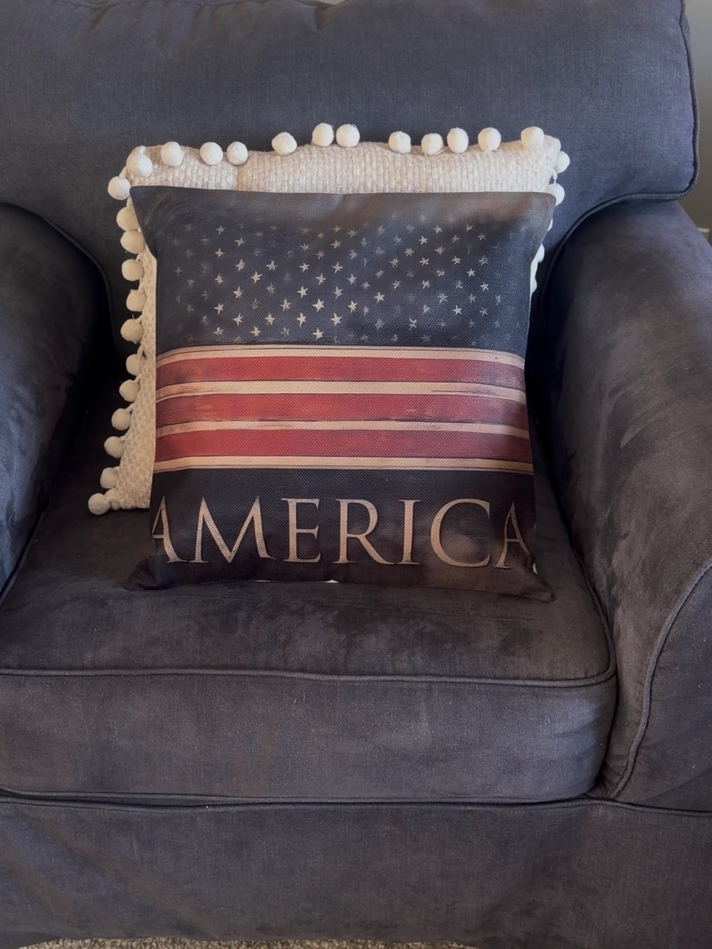 THREE Patriotic 'America' Accent Pillow Covers in Red, Blue, and Cream - Picture 3 of 5